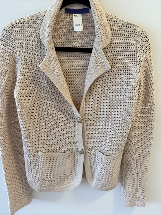 Les Copains Sweaters - Les Copains Blue Cotton Open Stitch Sweater Blazer in Beige. Size IT 42.